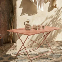 Mesa de jardín bistró plegable de acero, 4 plazas, 110cm