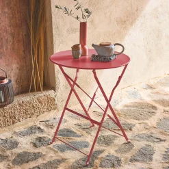 Mesa de jardín bistró plegable de acero, 2 plazas, ø60cm
