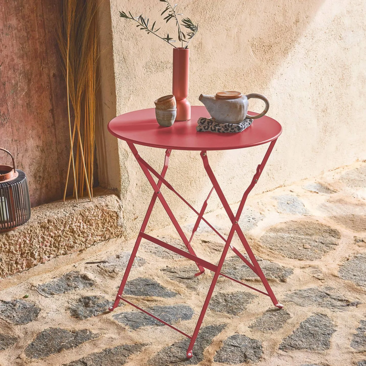 Mesa de jardín bistró plegable de acero, 2 plazas, ø60cm