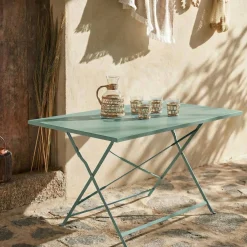 Mesa de jardín bistró plegable de acero, 4 plazas, 110cm