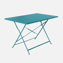 Mesa de jardín bistró plegable de acero, 4 plazas, 110cm