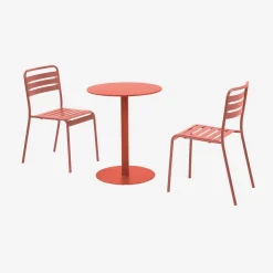 Mesa de jardín bistró redonda de acero con 2 sillas