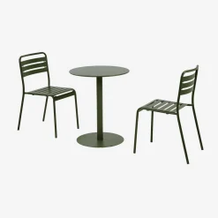 Mesa de jardín bistró redonda de acero con 2 sillas