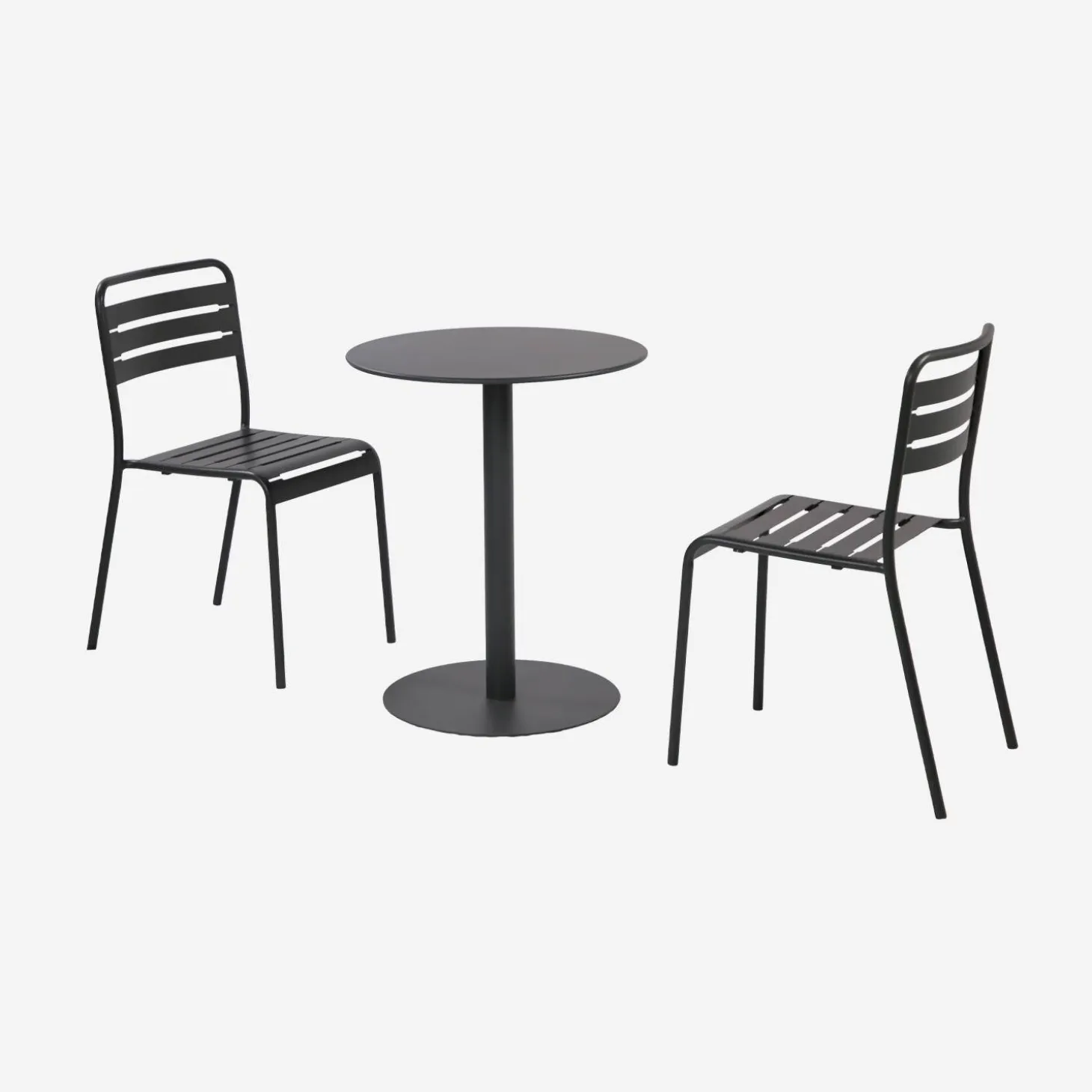 Mesa de jardín bistró redonda de acero con 2 sillas