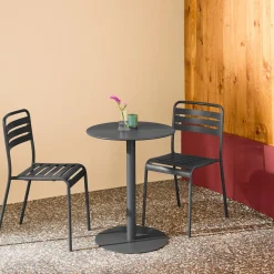 Mesa de jardín bistró redonda de acero con 2 sillas