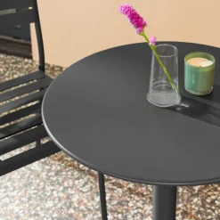 Mesa de jardín bistró redonda de acero con 2 sillas