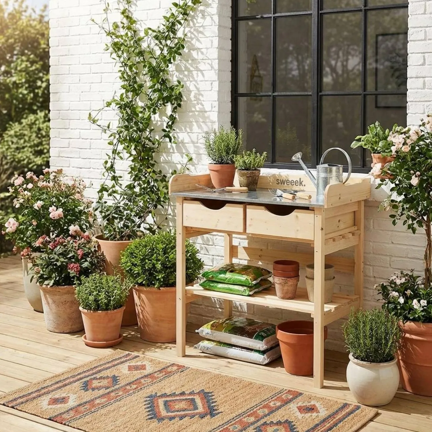 Mesa de jardín con 2 cajones