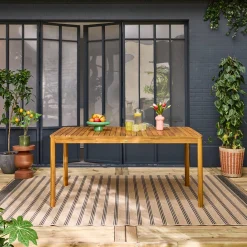 Mesa de jardín de acacia con esquinas redondeadas, 8 plazas