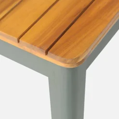Mesa de jardín de acacia con esquinas redondeadas, 8 sillas