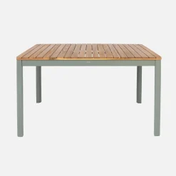 Mesa de jardín de acacia con esquinas redondeadas, 6 sillas