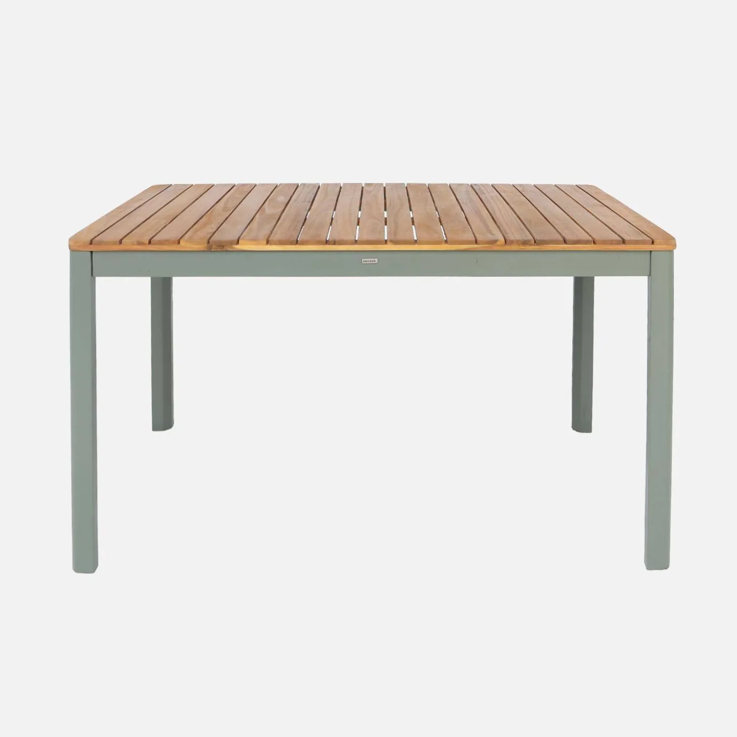 Mesa de jardín de acacia con esquinas redondeadas, 6 sillas
