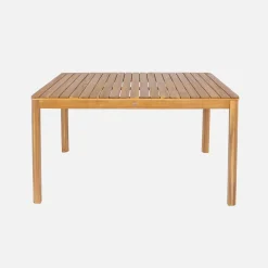 Mesa de jardín de acacia con esquinas redondeadas, 6 sillas
