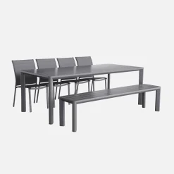 Mesa de jardín de aluminio,1 banco 4 sillas