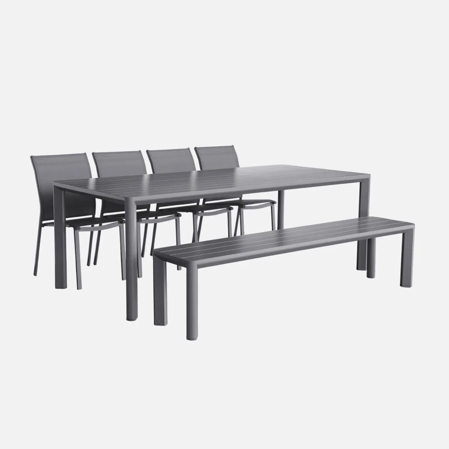 Mesa de jardín de aluminio,1 banco 4 sillas