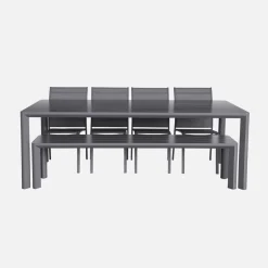Mesa de jardín de aluminio,1 banco 4 sillas