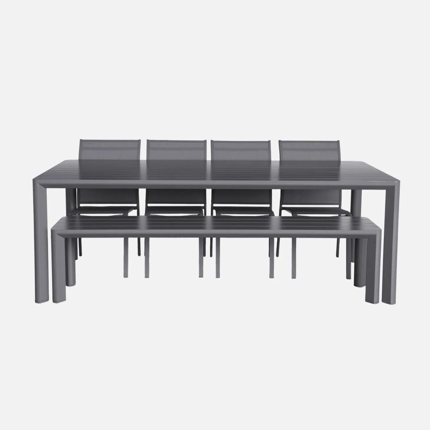 Mesa de jardín de aluminio,1 banco 4 sillas