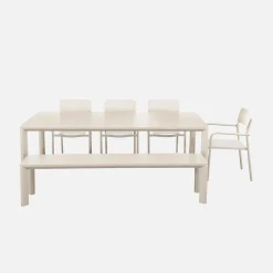 Mesa de jardín de aluminio con 1 banco y 4 sillones