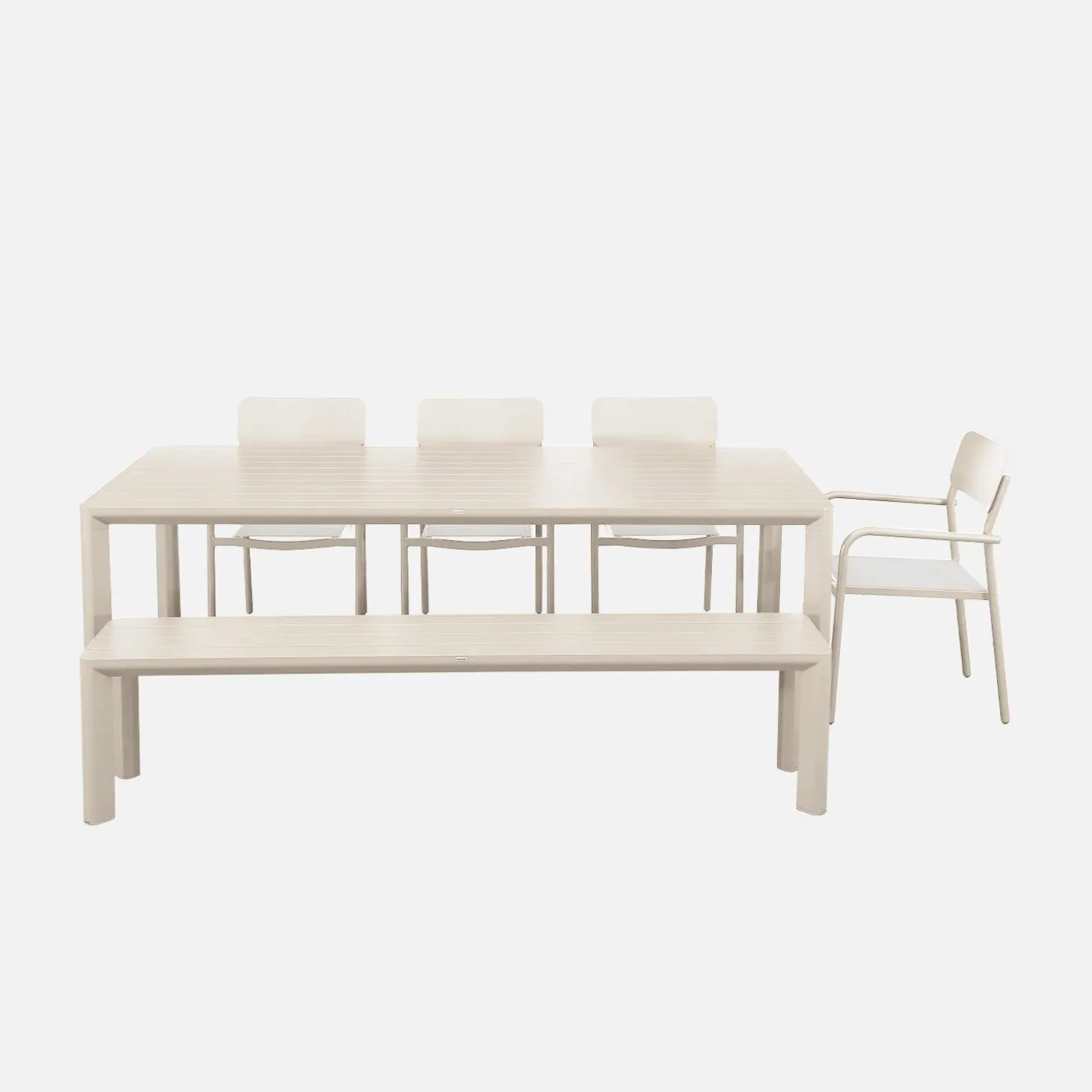 Mesa de jardín de aluminio con 1 banco y 4 sillones