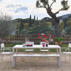 Mesa de jardín de aluminio con 1 banco y 4 sillones