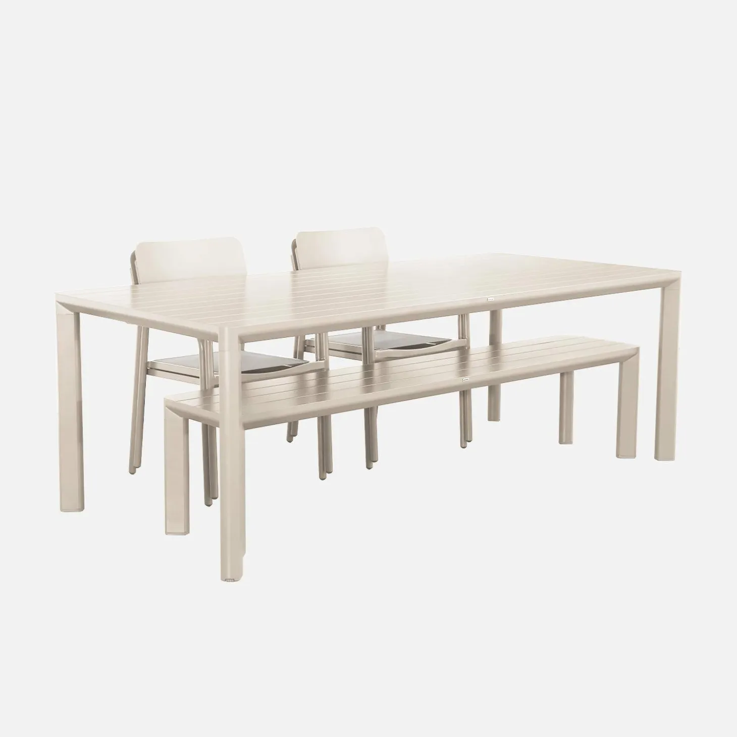 Mesa de jardín de aluminio con 1 banco y 4 sillones