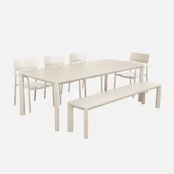Mesa de jardín de aluminio con 1 banco y 4 sillones