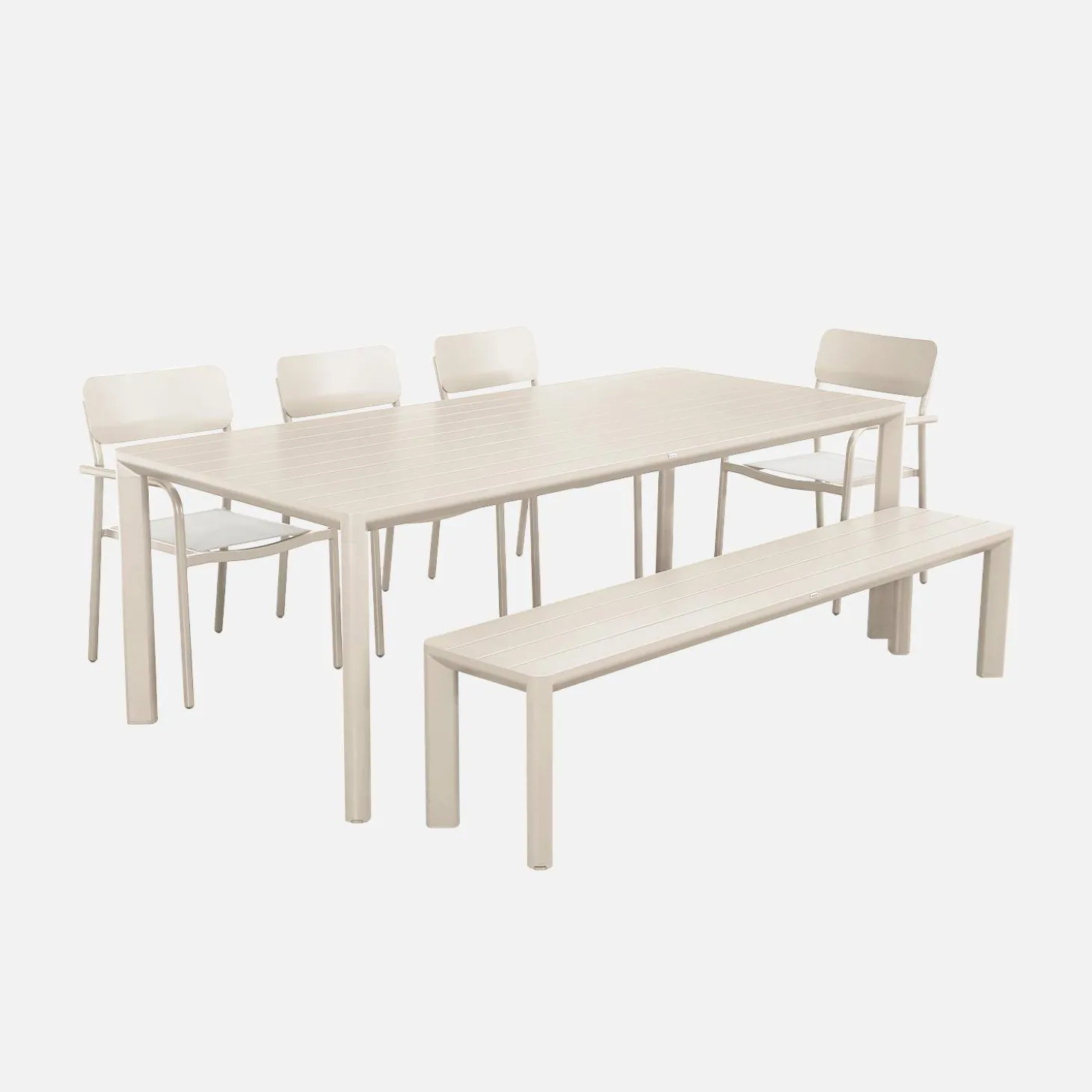 Mesa de jardín de aluminio con 1 banco y 4 sillones