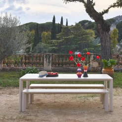 Mesa de jardín de aluminio con 2 bancos de 8 plazas