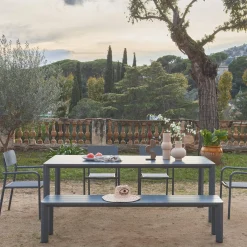 Mesa de jardín de aluminio con 1 banco y 4 sillones