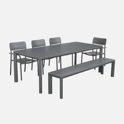 Mesa de jardín de aluminio con 1 banco y 4 sillones