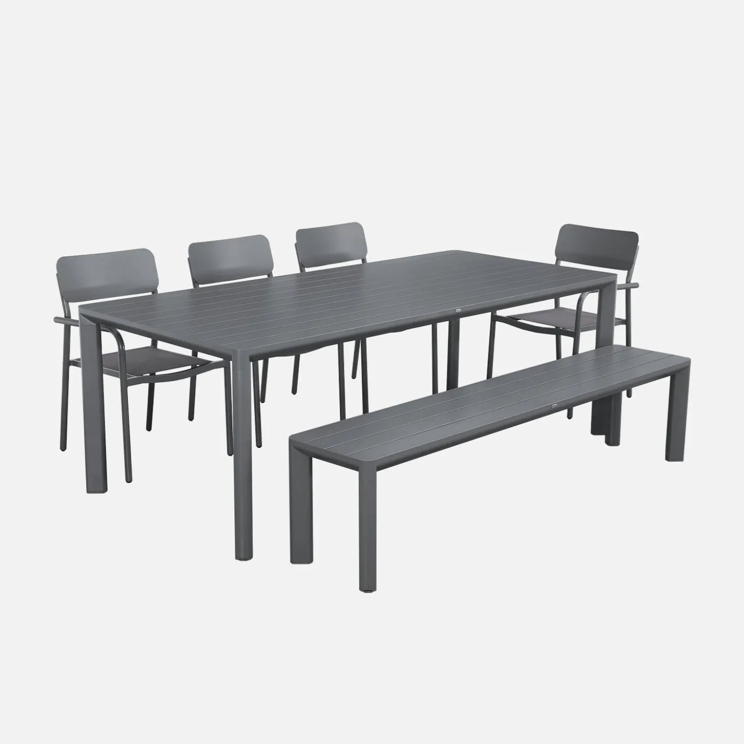 Mesa de jardín de aluminio con 1 banco y 4 sillones