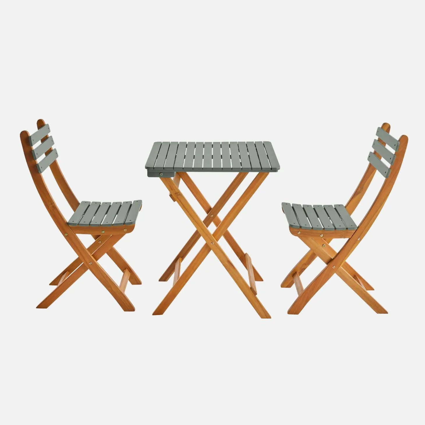 Mesa de jardín de madera de acacia con 2 sillas plegables