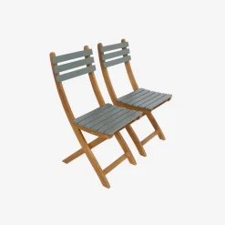 Mesa de jardín de madera de acacia con 2 sillas plegables
