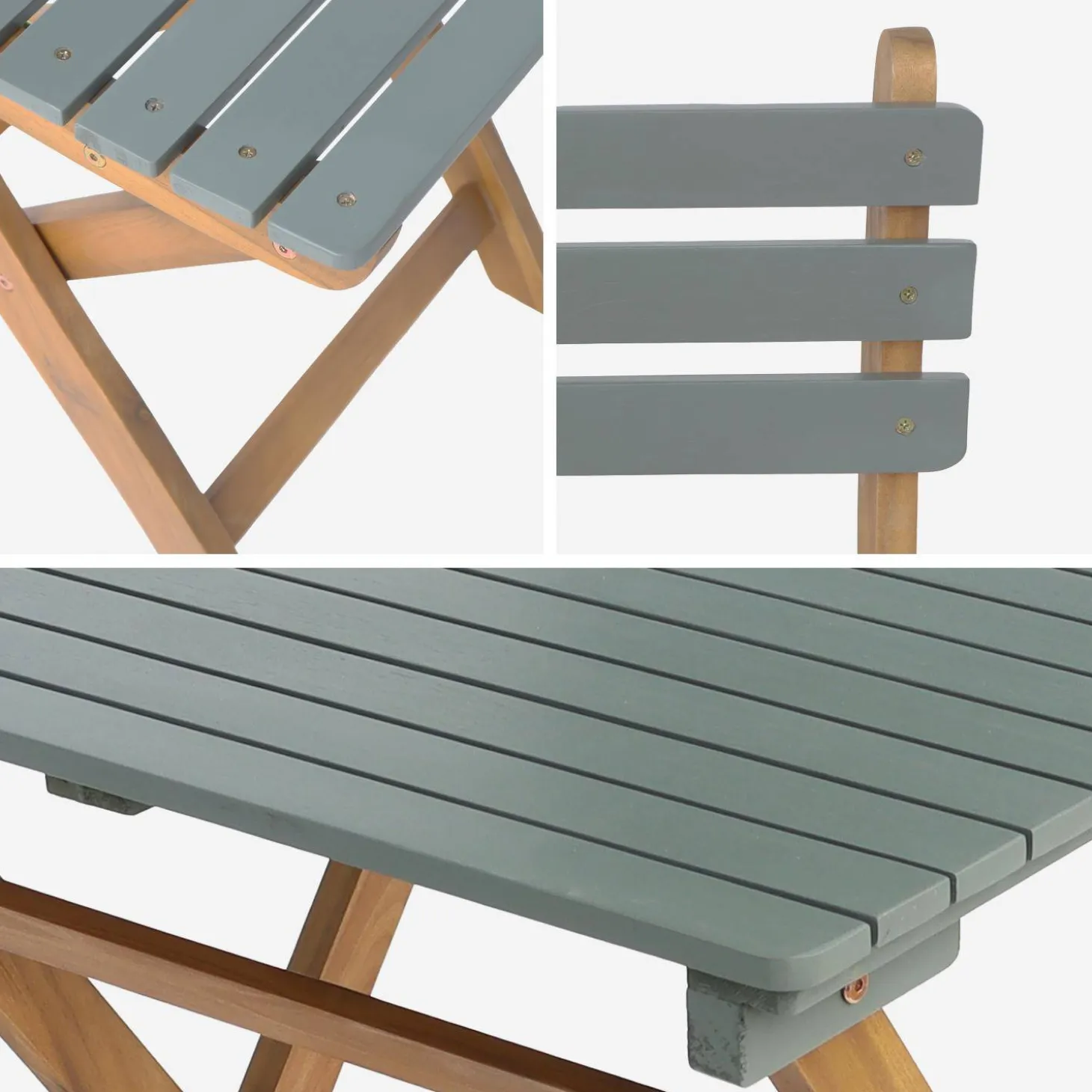 Mesa de jardín de madera de acacia con 2 sillas plegables