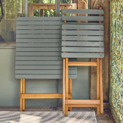 Mesa de jardín de madera de acacia con 2 sillas plegables