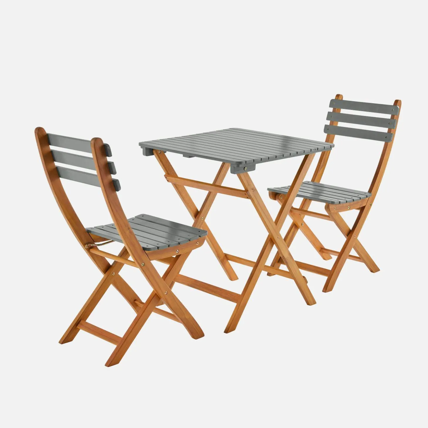 Mesa de jardín de madera de acacia con 2 sillas plegables