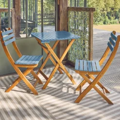 Mesa de jardín de madera de acacia con 2 sillas plegables
