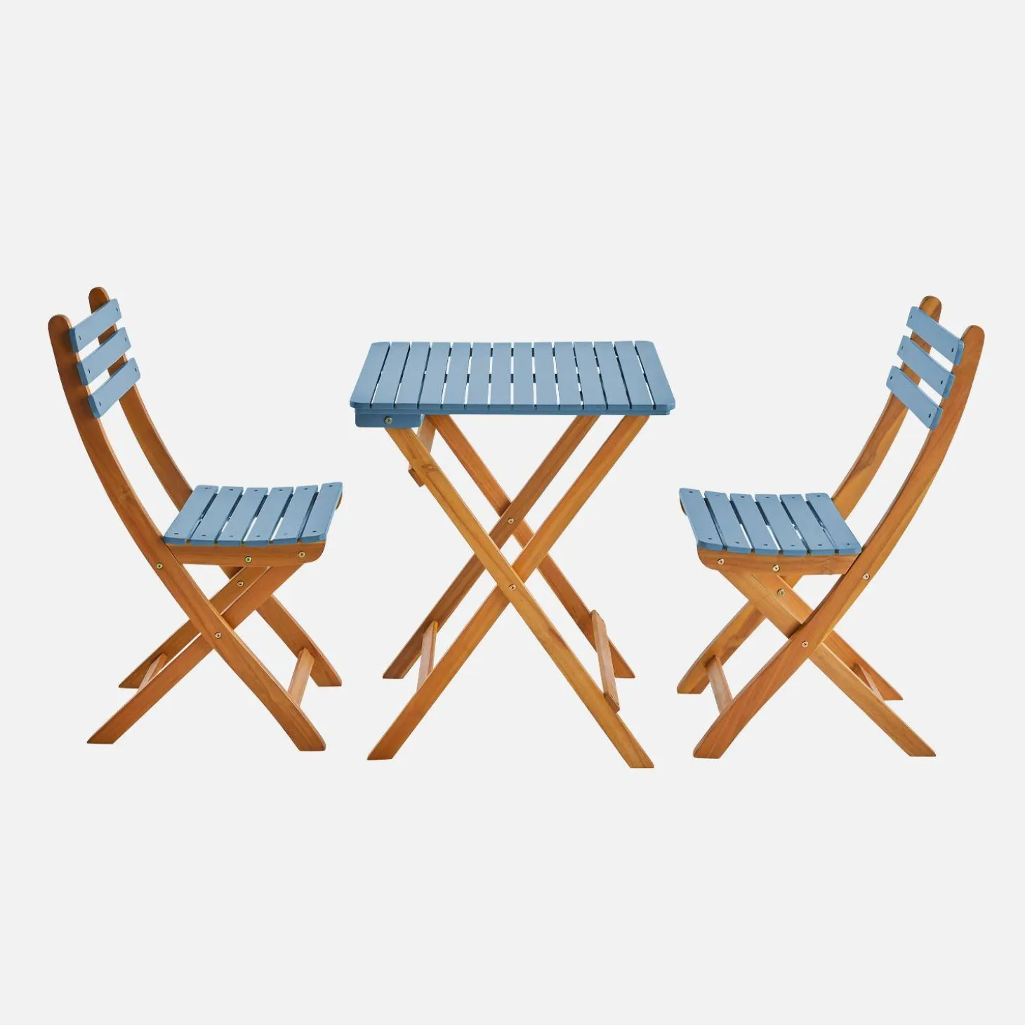Mesa de jardín de madera de acacia con 2 sillas plegables