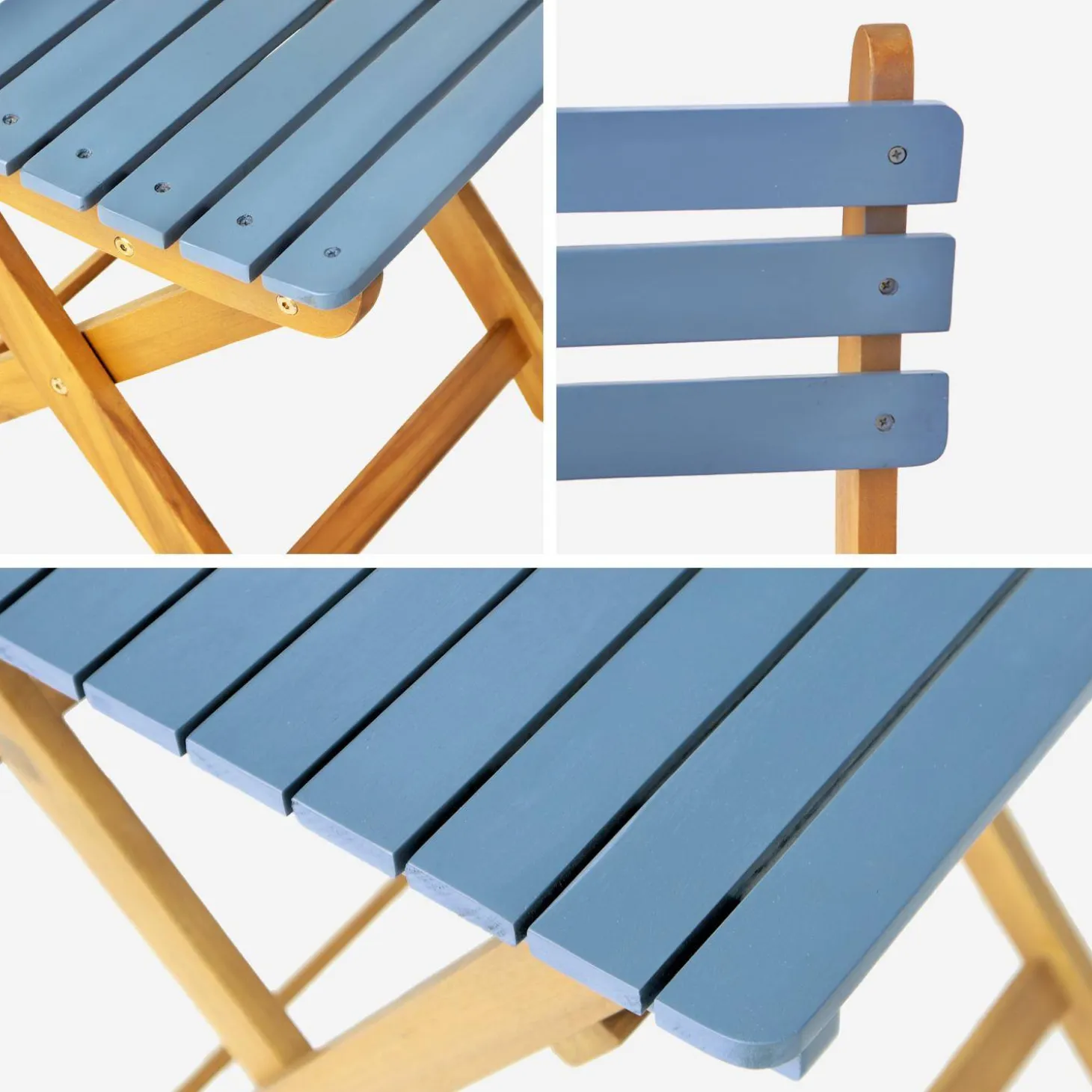 Mesa de jardín de madera de acacia con 2 sillas plegables