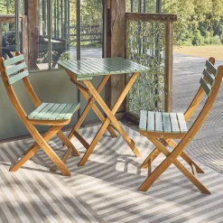 Mesa de jardín de madera de acacia con 2 sillas plegables