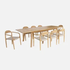 Mesa de jardín de madera de acacia con 8 sillas