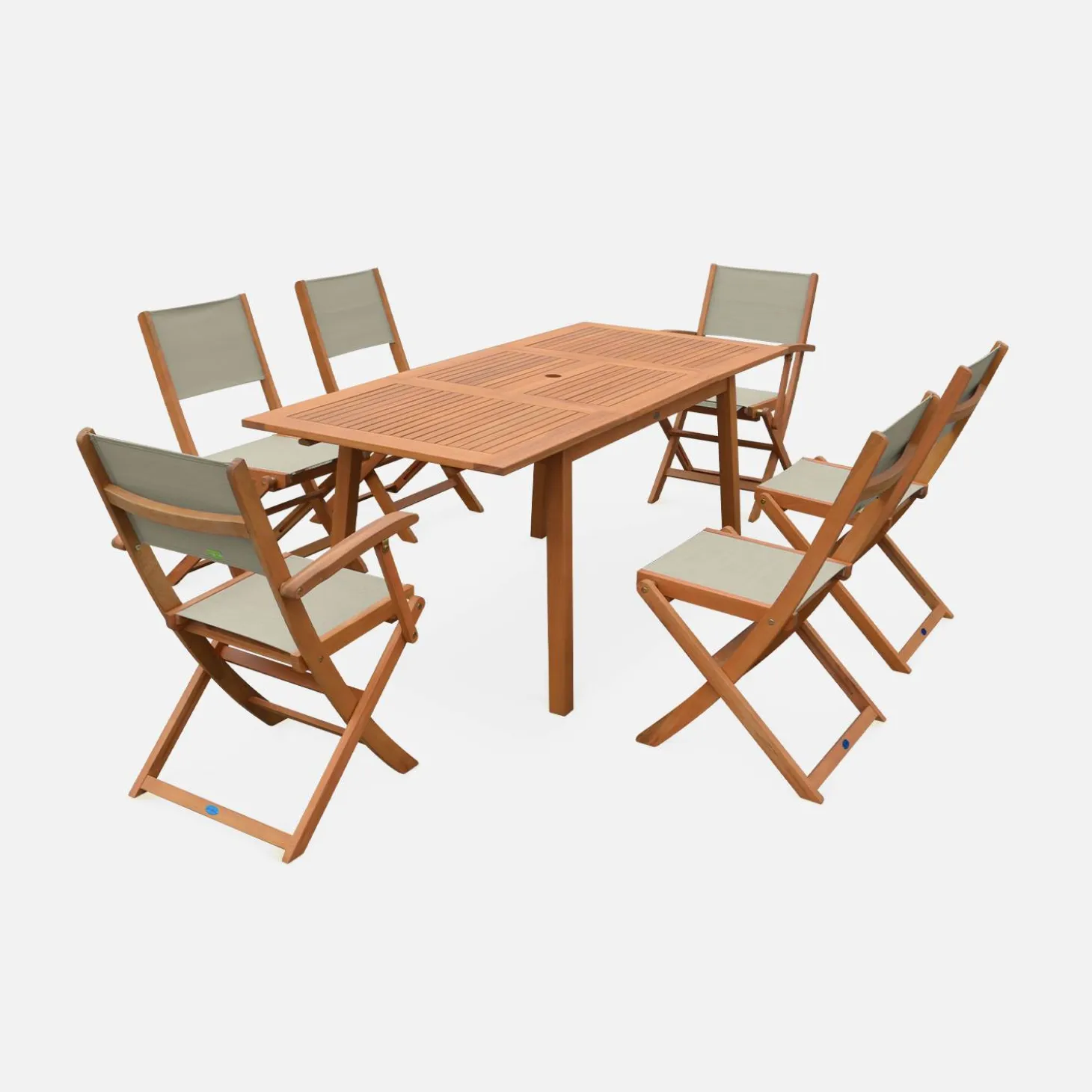 Mesa de jardín de madera extensible, 6 sillas
