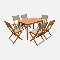 Mesa de jardín de madera extensible, 6 sillas