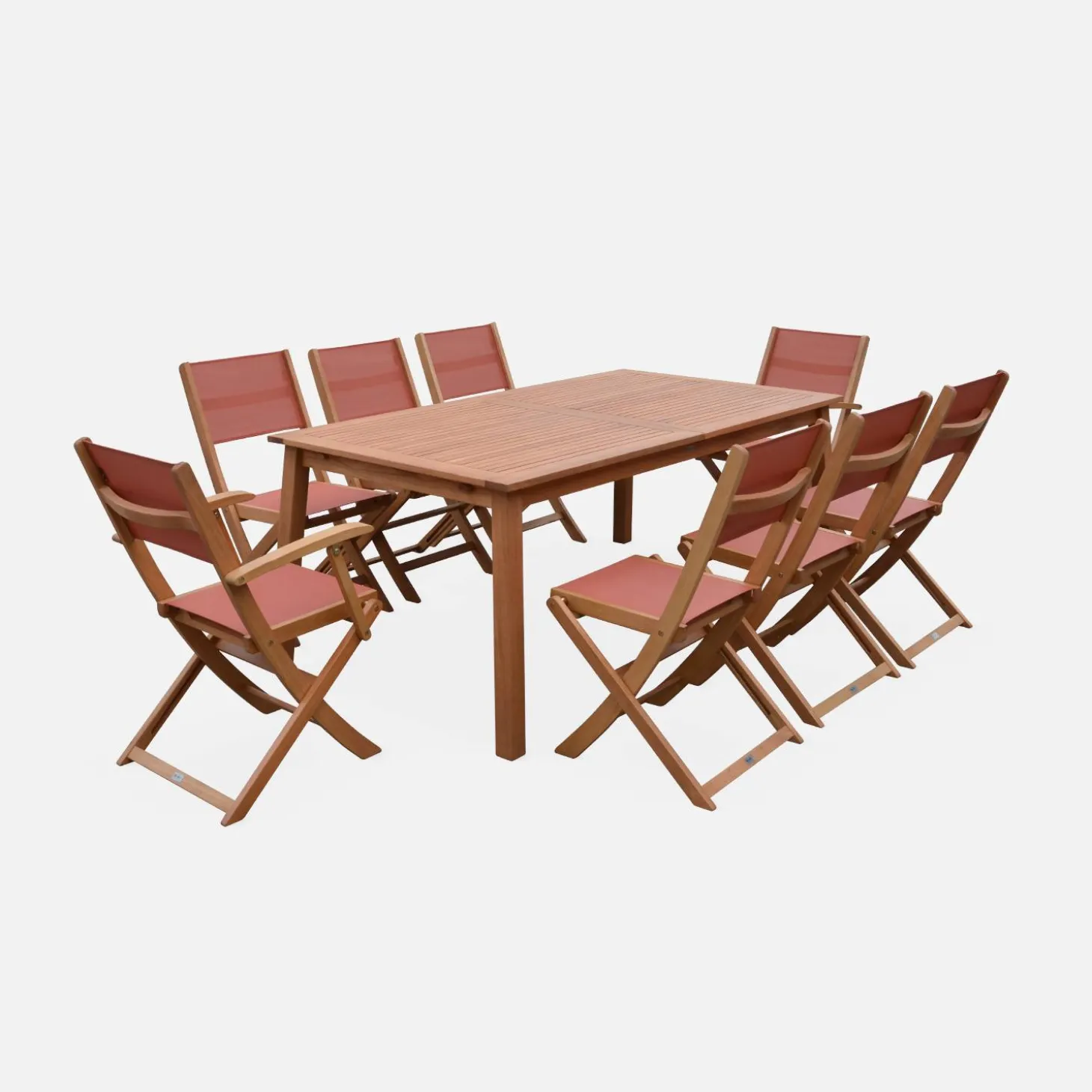 Mesa de jardín de madera extensible, 8 sillas