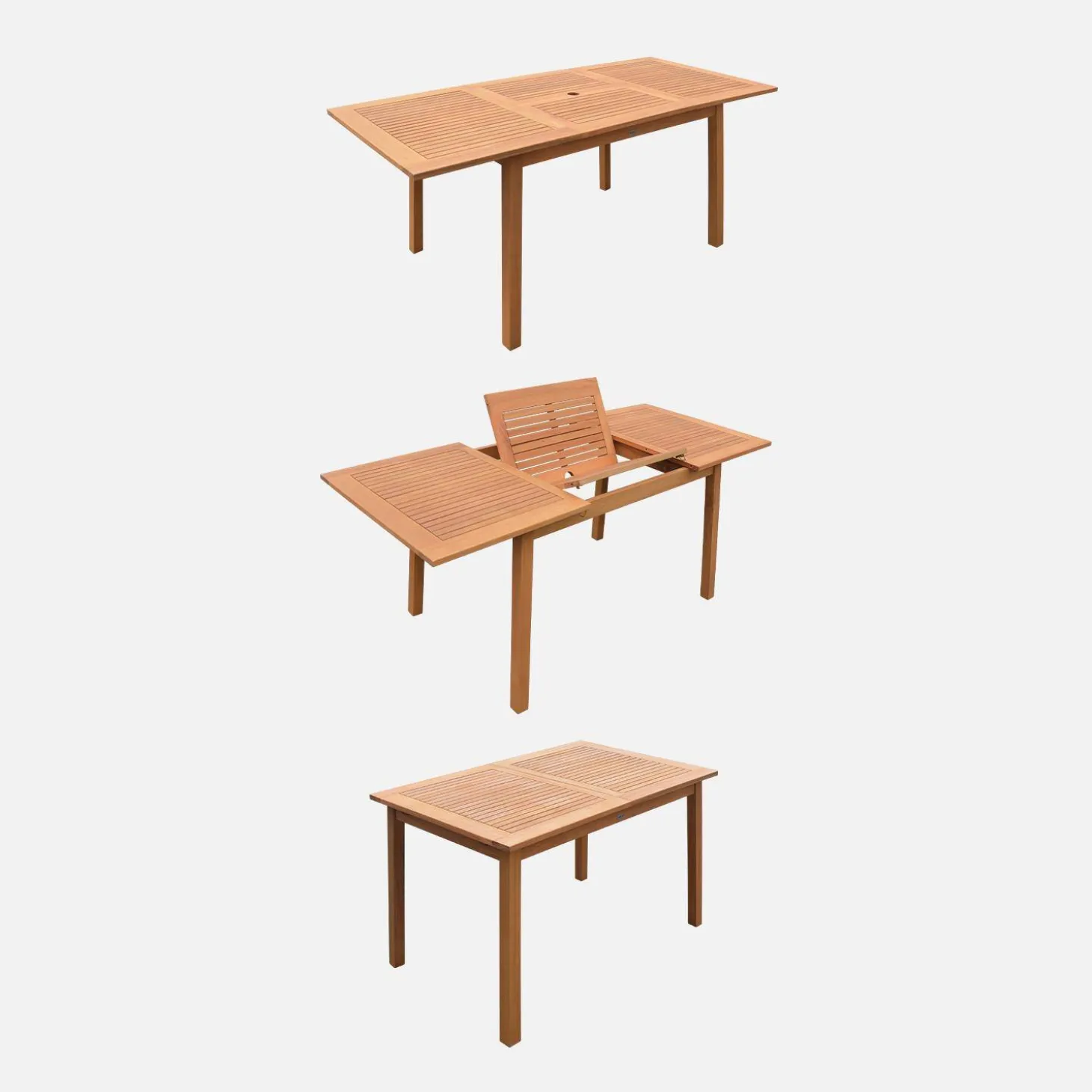Mesa de jardín de madera extensible, 6 sillas