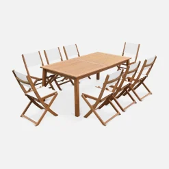 Mesa de jardín de madera extensible, 8 sillas