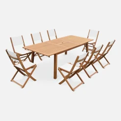 Mesa de jardín de madera extensible, 8 sillas