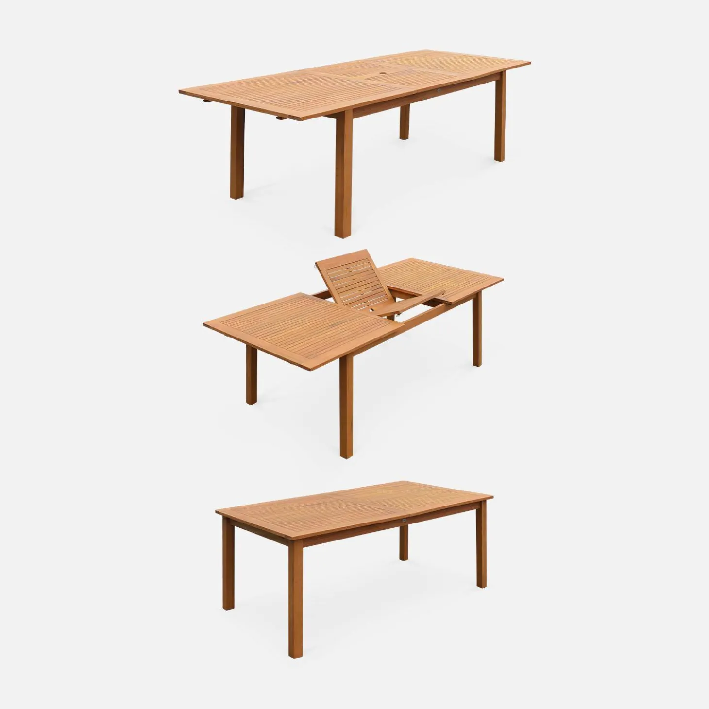 Mesa de jardín de madera extensible, 8 sillas