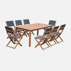Mesa de jardín de madera extensible, 8 sillas