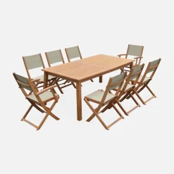 Mesa de jardín de madera extensible, 8 sillas