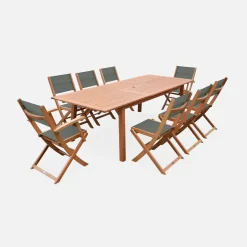 Mesa de jardín de madera extensible, 8 sillas